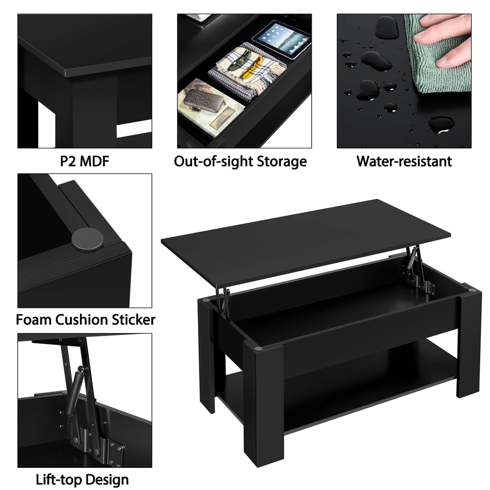 SMILE MART Modern Lift Top Coffee Table with Hidden Compartment & Storage, Black