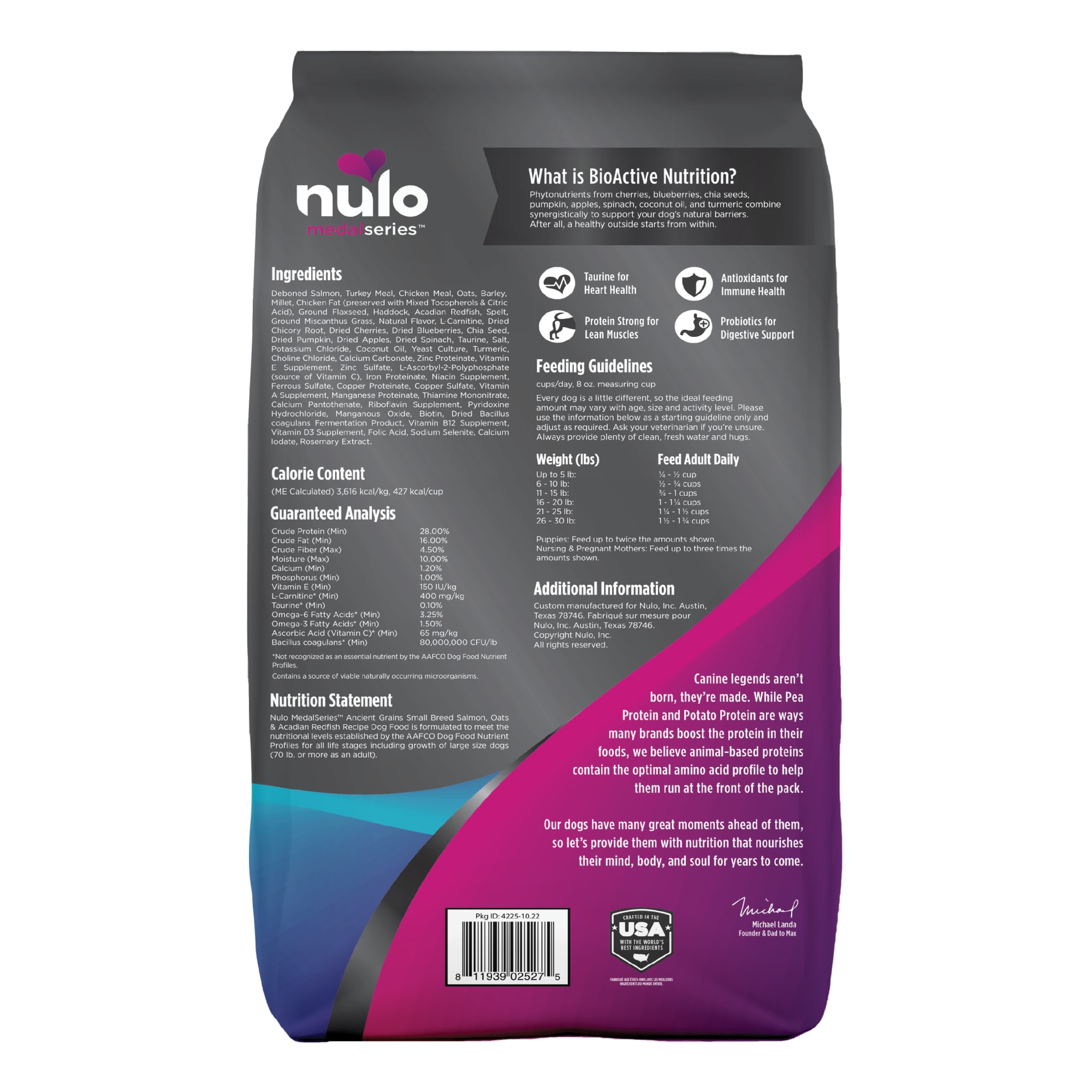 Nulo MedalSeries Ancient Grains Salmon， Oats  Acadian Redfish Small Breed Dry Dog Food， 11 lbs.