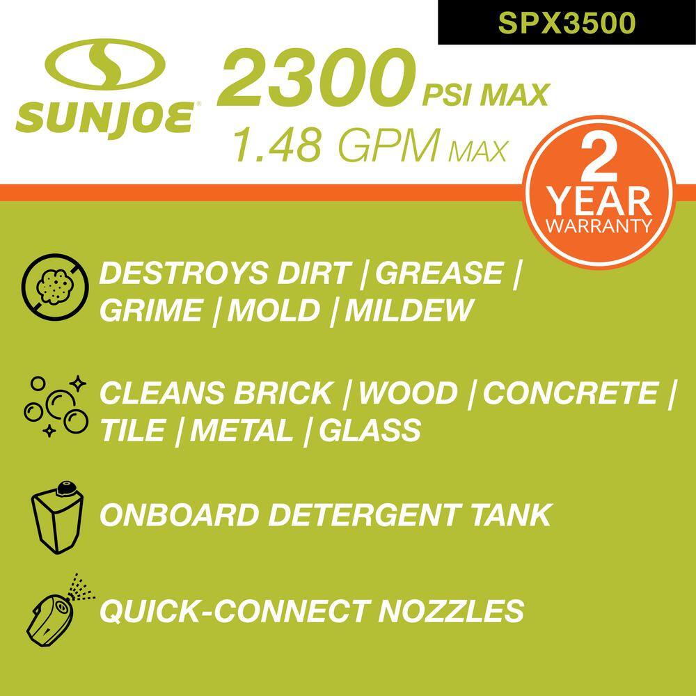 Sun Joe 2000 PSI 1.09 GPM 13 Amp Brushless Induction Cold Water Corded Electric Pressure Washer with Brass Hose Connector SPX3500