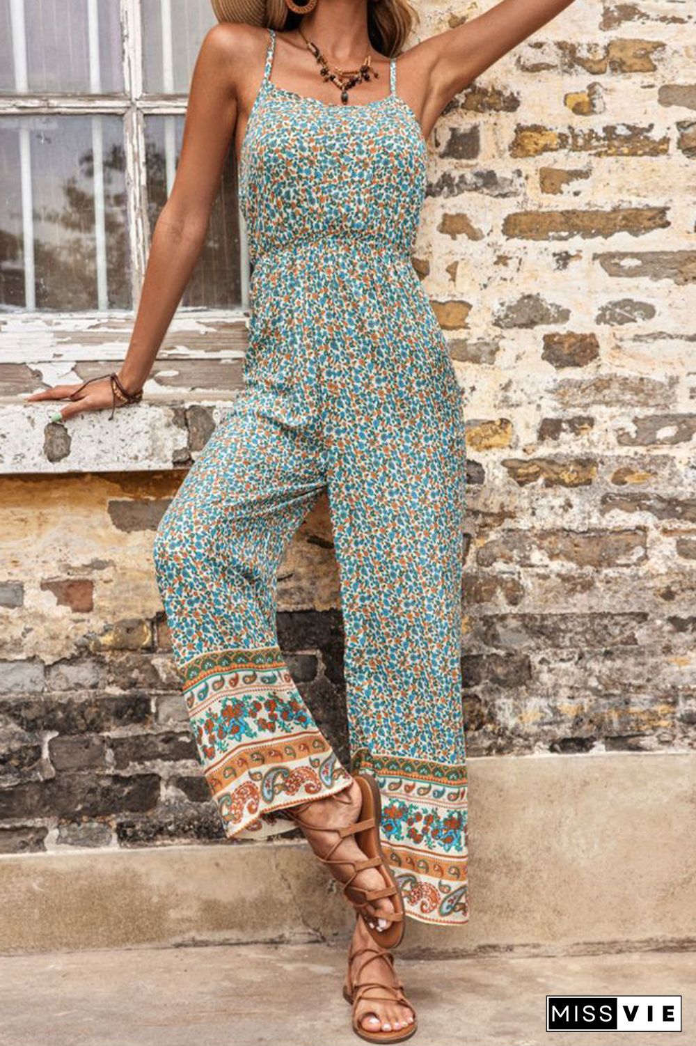 Print Sleeveless Long Jumpsuit Wholesale