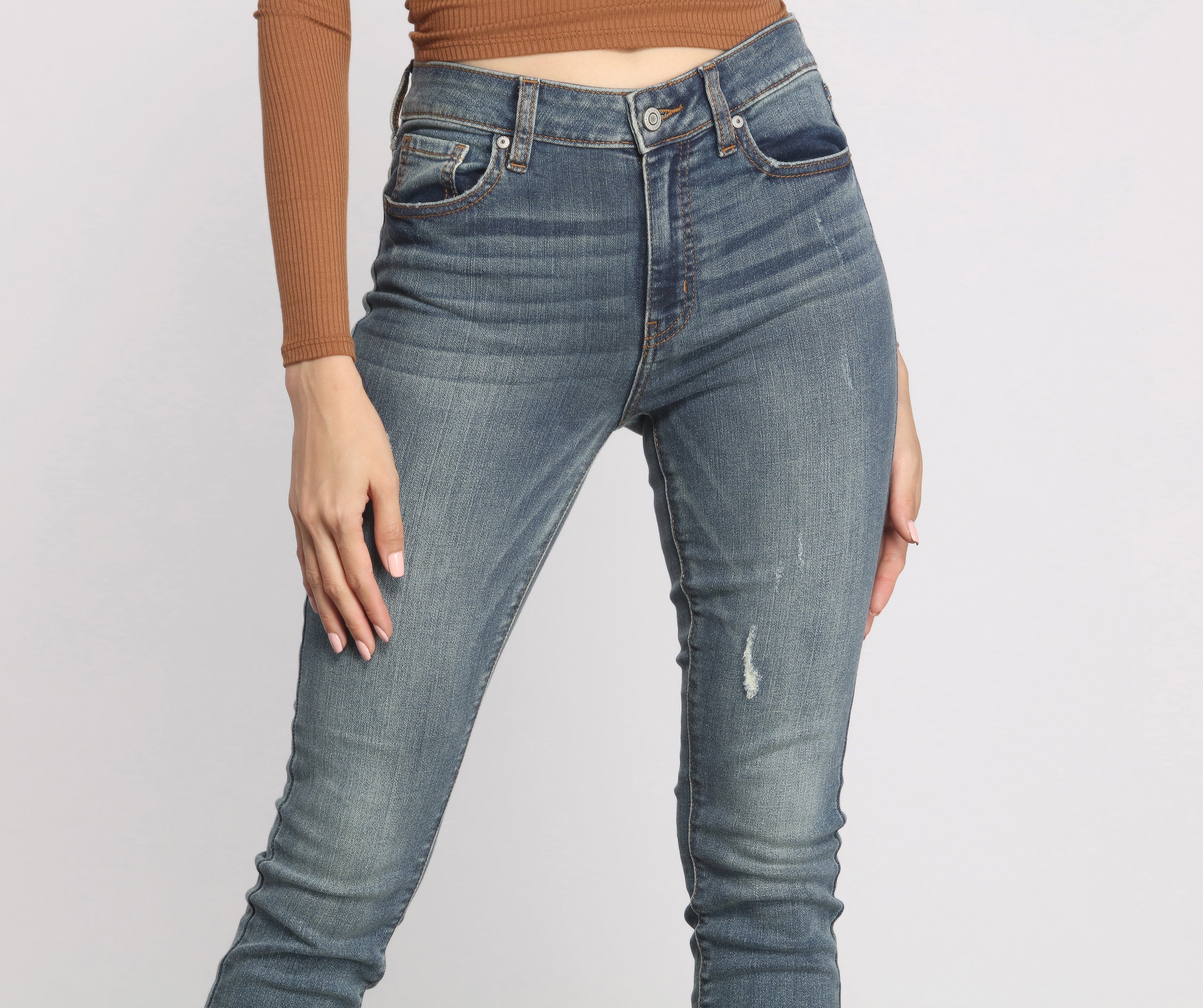 Clara High Rise Destructed Fringe Skinny Jeans