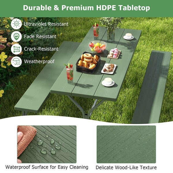 6 Feet Picnic Table Bench Set with HDPE Tabletop for 8 Person