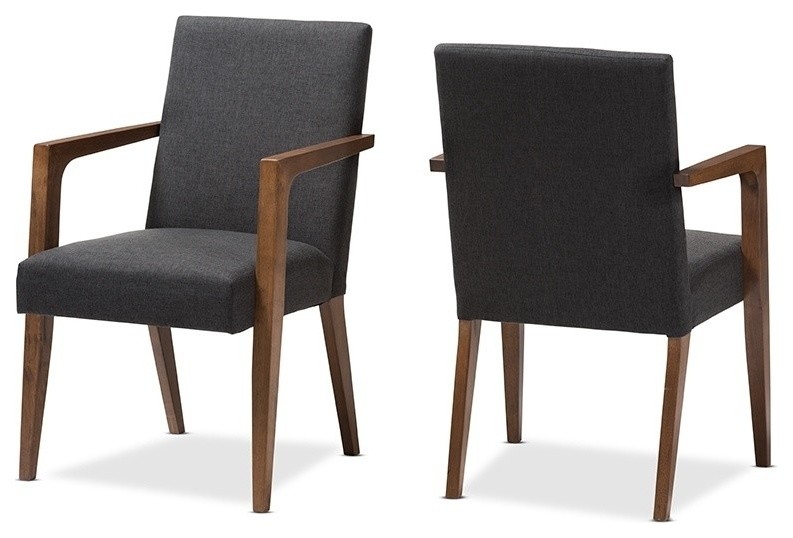 Andrea Mid Century Dark Gray Upholstered Wooden Armchair  Set of 2   Midcentury   Dining Chairs   by Shop Chimney  Houzz