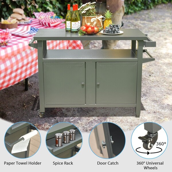 Metal Grill Carts Outdoor Storage Cabinet with Wheels