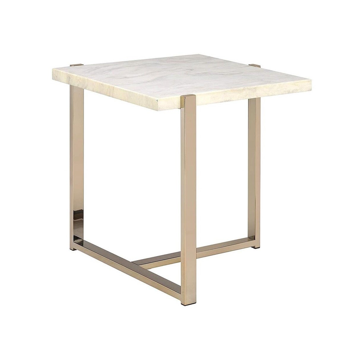 Faux Marble Top End Table with Champagne Gold Base