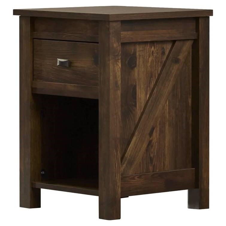 Farmhouse 1 Drawer Bedroom Nightstand with Open Shelf