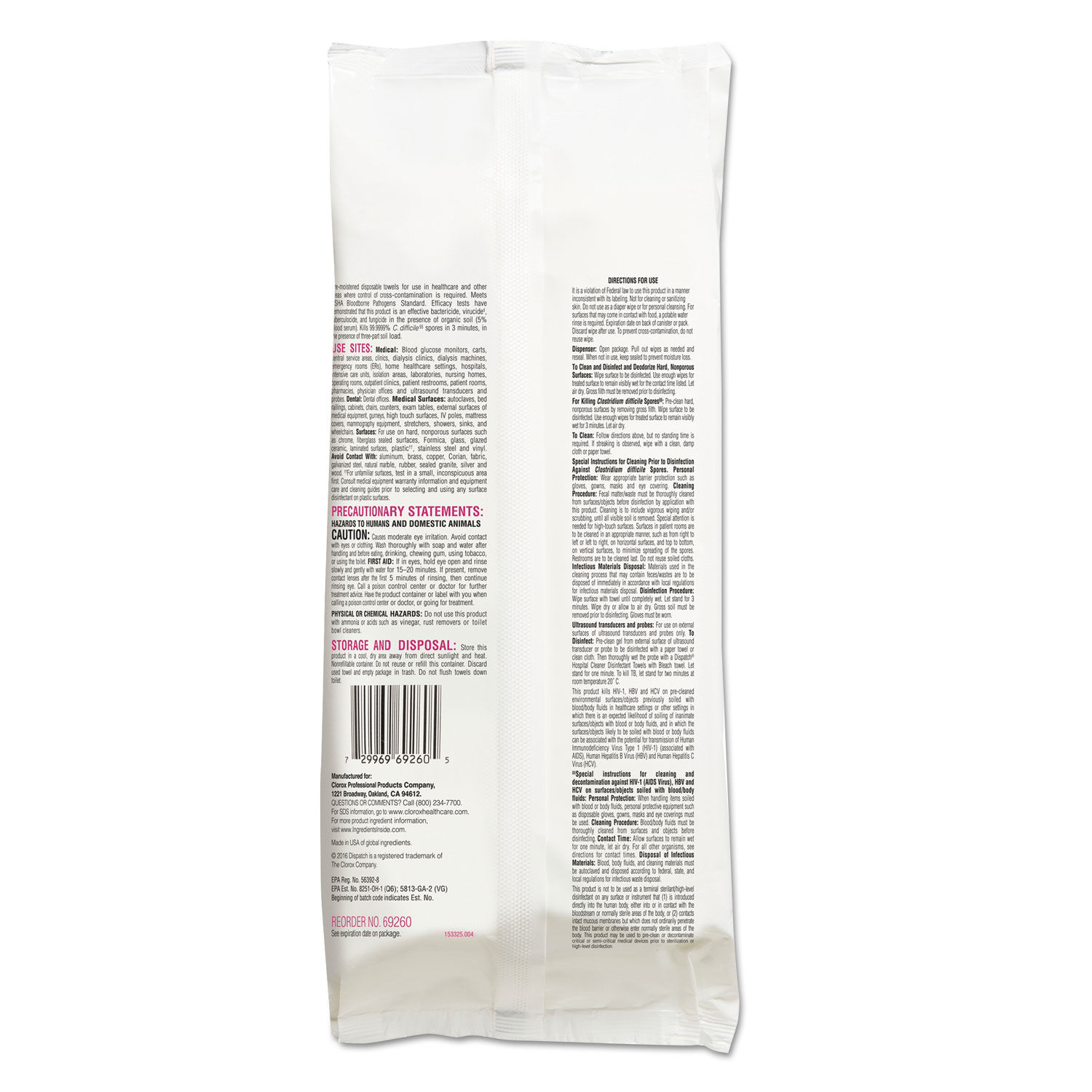 Dispatch Cleaner Disinfectant Towels with Bleach by Cloroxandreg; Healthcareandreg; CLO69260