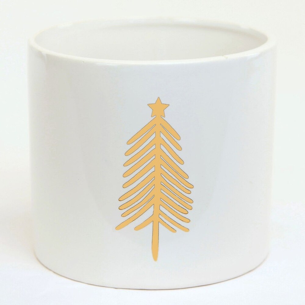 White With Gold Christmas Tree Planter