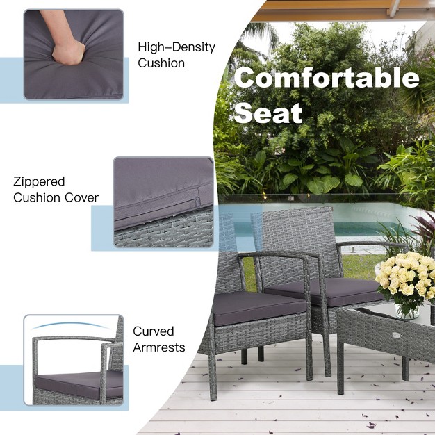 Tangkula Patio Rattan 4pcs 8pcs Cushioned Chair Side Table Classic Furniture Set Bistro Set Single Sofa Thick Cushion Loveseat For Garden Grey