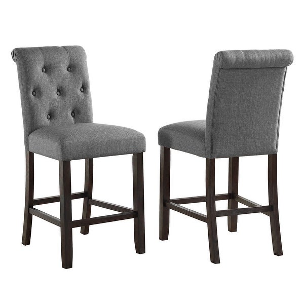 Leviton Solid Wood Tufted Asons Counter Height Dining Chair in Gray， Set of 2