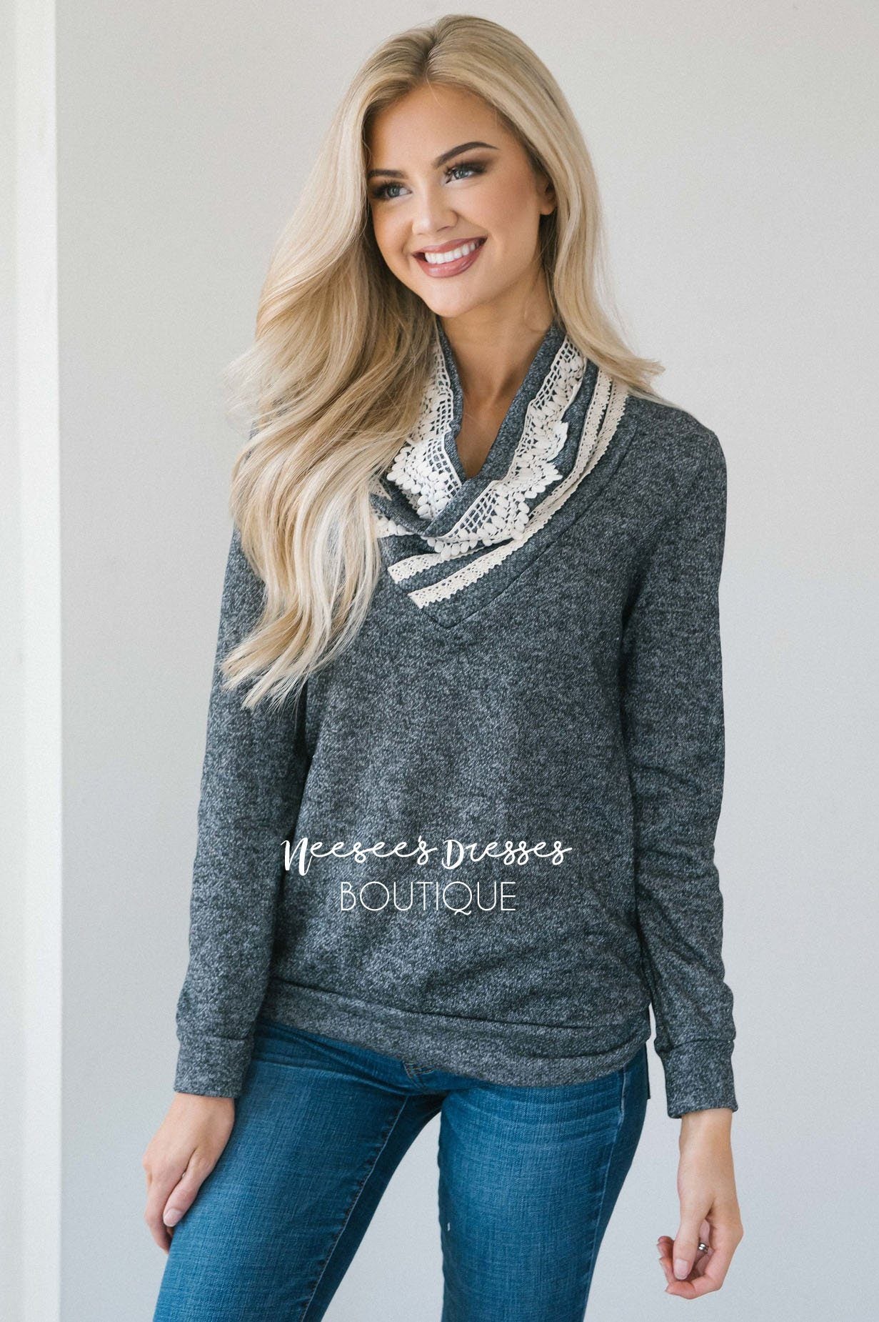 Charcoal & Cream Cozy Cowl Neck Sweater