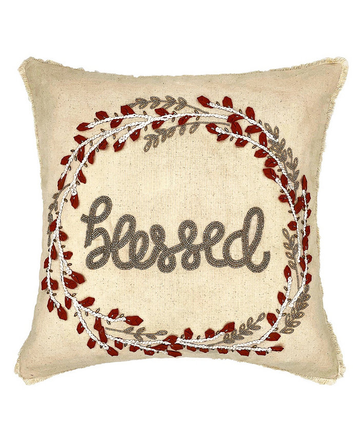 Mod Lifestyles Blessed Wreathe Embroidery Pillow， 18