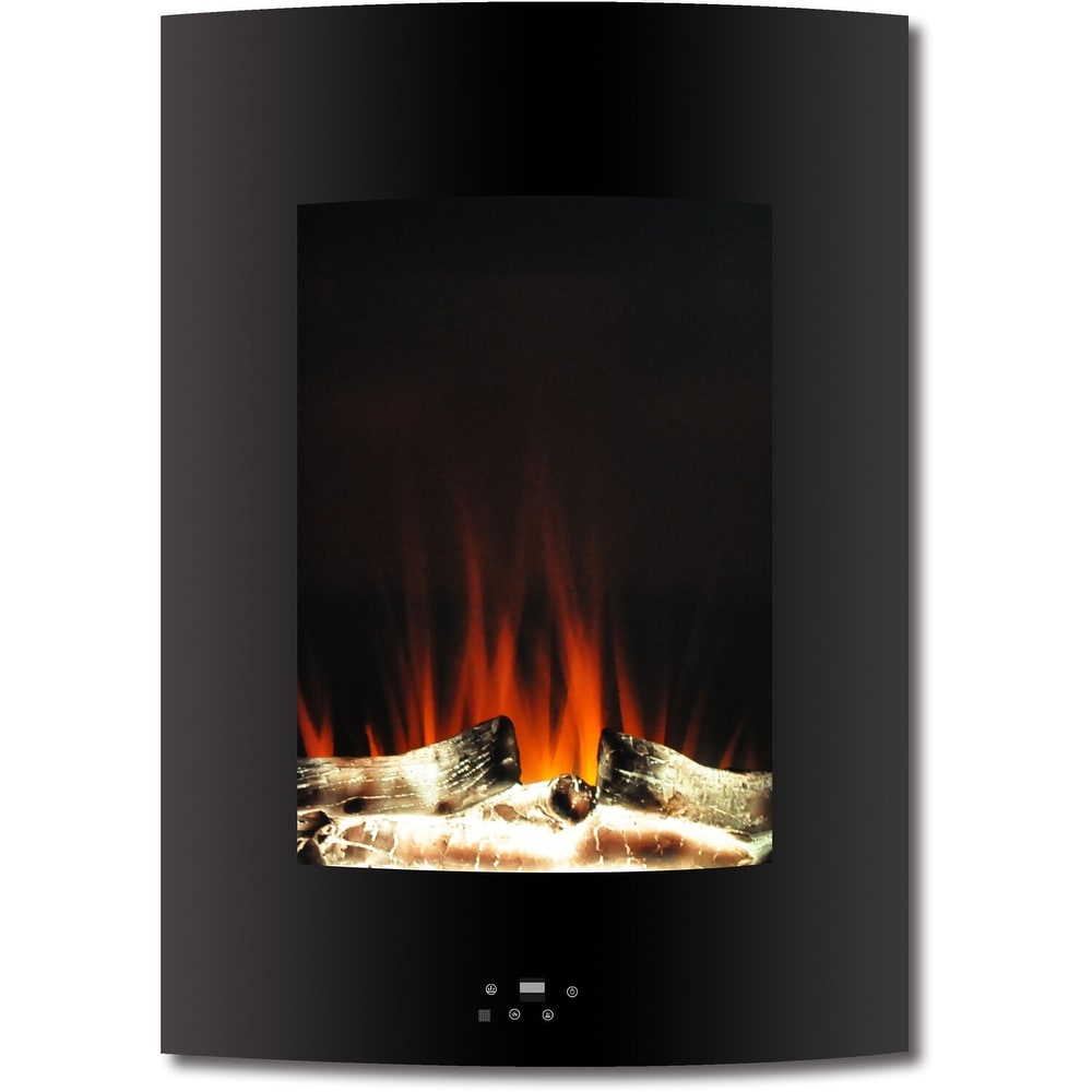 Hanover 19.5 In. Vertical Electric Fireplace in Black with Multi Color Flame and Driftwood Log Display