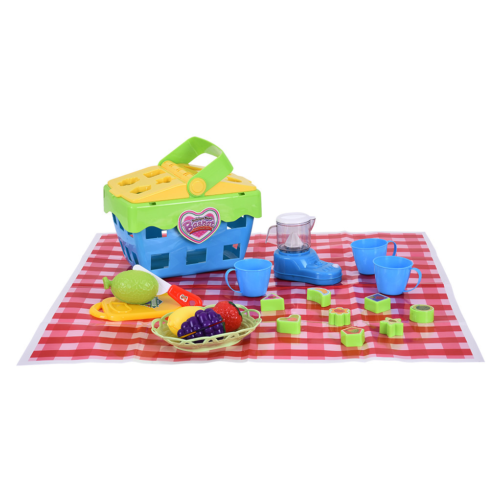 Role-playing delicious picnic basket toy puzzle building block set， suitable for children， contains various accessories， multi-function game