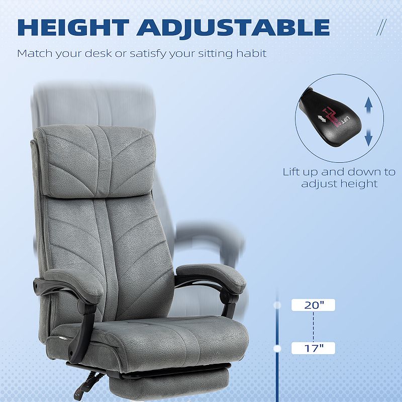 Vinsetto High-Back Executive Office Chair with Footrest， Microfiber Computer Chair with Reclining Function and Armrest， Ergonomic Office Chair， Gray