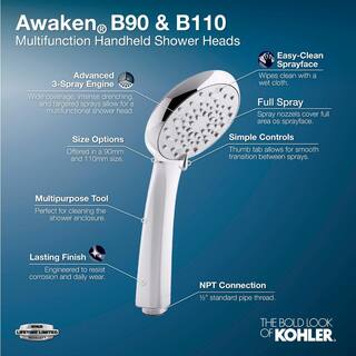 KOHLER Awaken 3-Spray Patterns 3.8 in. Single Wall Mount Handheld Shower Head in Polished Chrome K-72420-H-CP