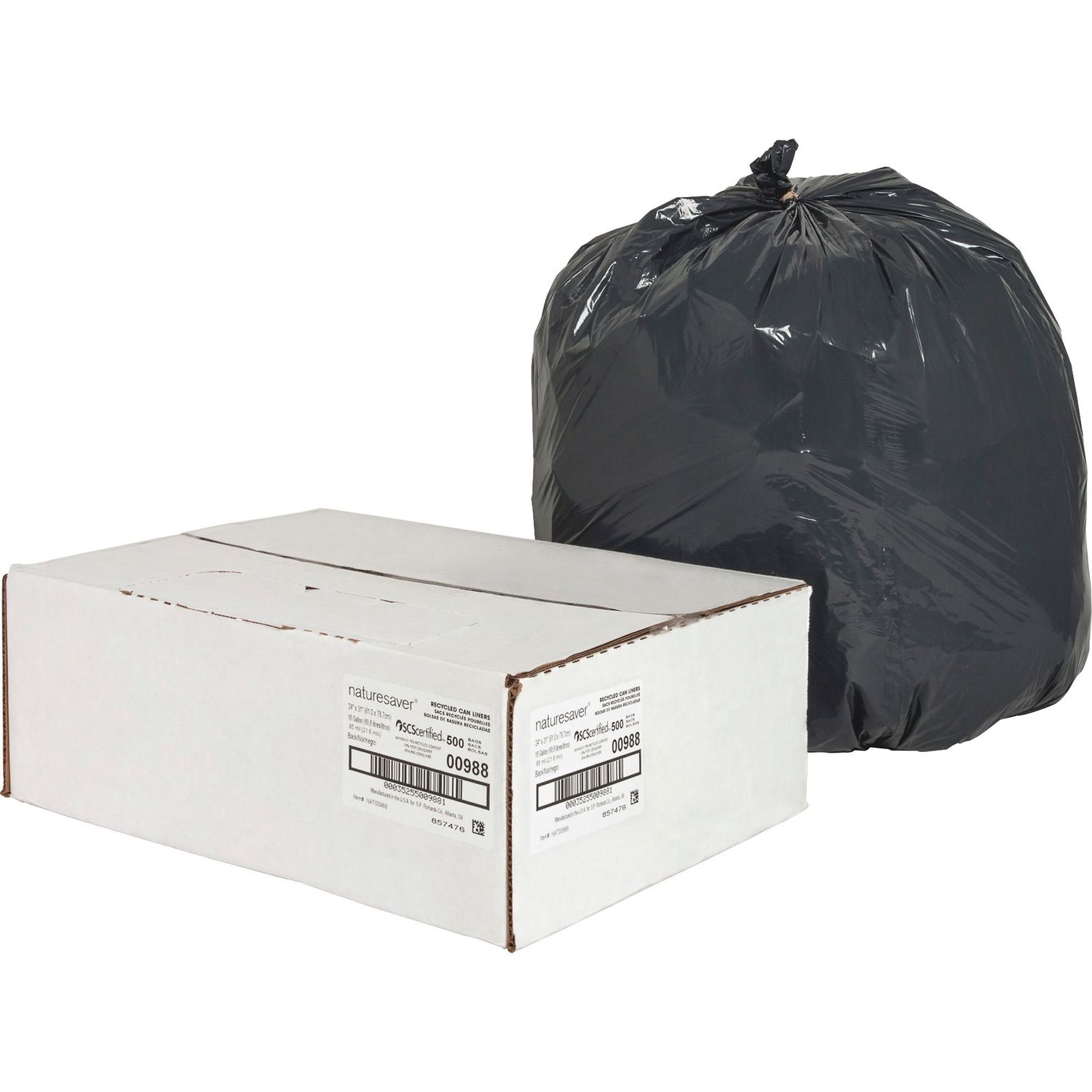 Black Low-density Recycled Can Liners by Nature Saver NAT00988