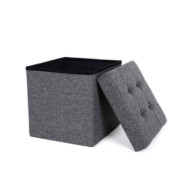 Folding Storage Ottoman Cube Footrest Stool Coffee Table Puppy Step， Fabric， Dark Grey