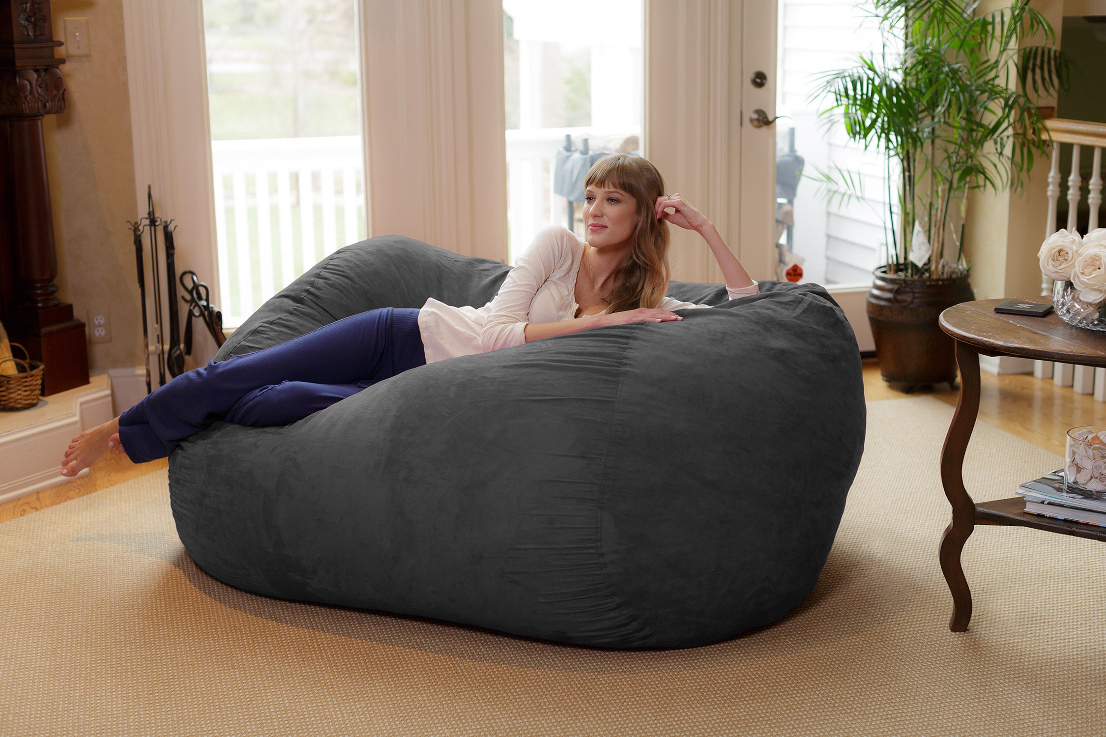 Chill Sack Bean Bag Chair, Memory Foam Lounger with Microsuede Cover, Kids, Adults, 6 ft, Charcoal