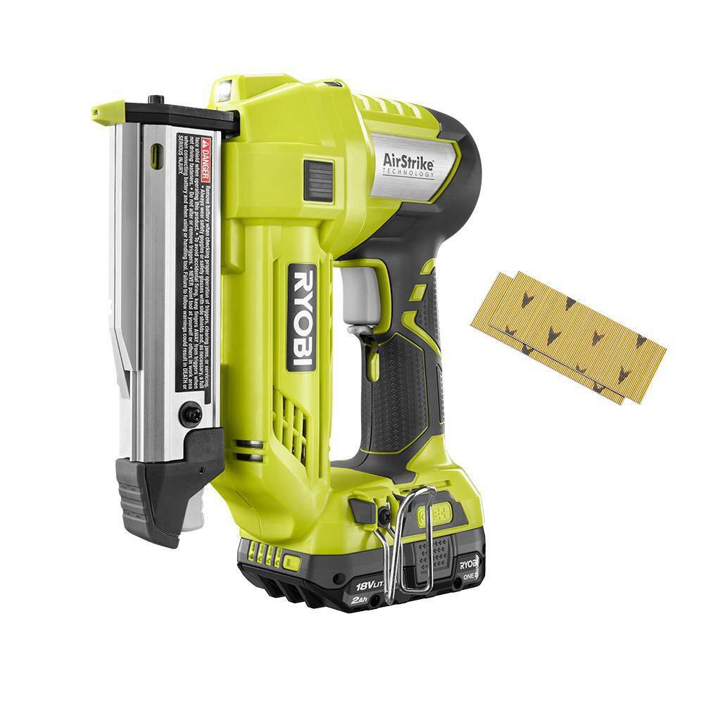 RYOBI ONE+ 18V Cordless AirStrike 23-Gauge 1-38 in. Headless Pin Nailer with 2.0 Ah Compact Battery P318-PBP006