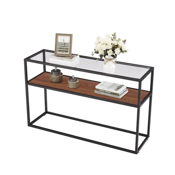 Modern Open Hallway Table Glass Console Table with Adjustable Feet