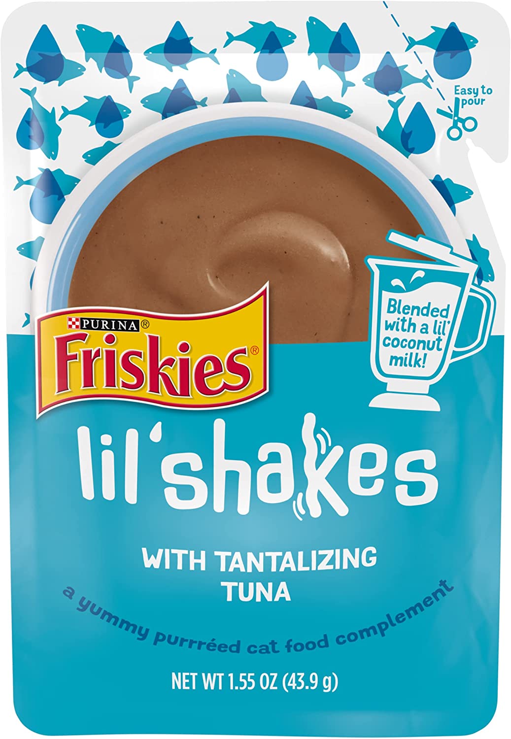 Purina Friskies Wet Pureed Cat Food Topper Lil' Shakes with Tantalizing Tuna - (16) 1.55 oz. Pouches