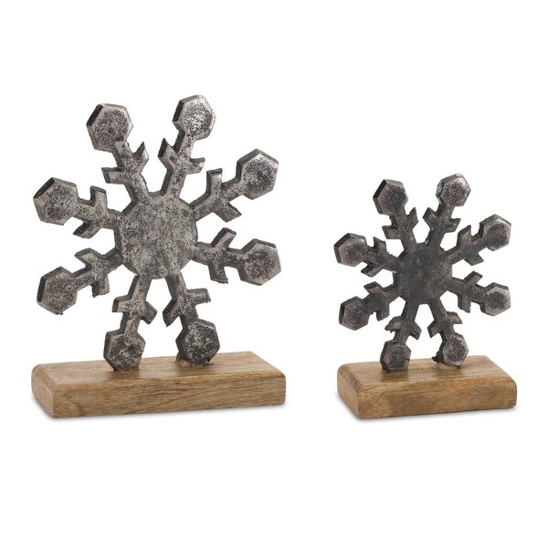 Snowflake On Wooden Base Christmas Tabletop Decorations 7.75 Set of 6