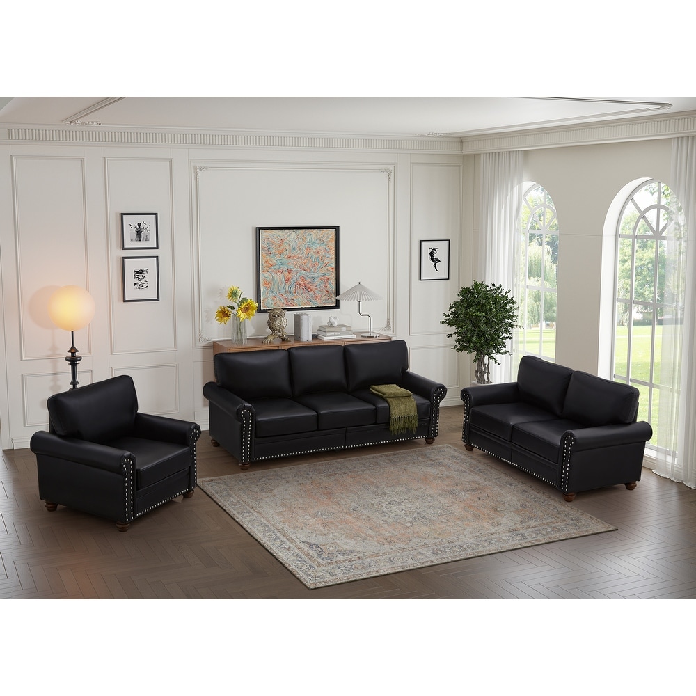 Modern Leather Sectionals Sofa Sets  Nailhead Arms Recliner Loveseat 3 seat Chaise Lounge Couch   Single Sofa w/ Hidden Storage