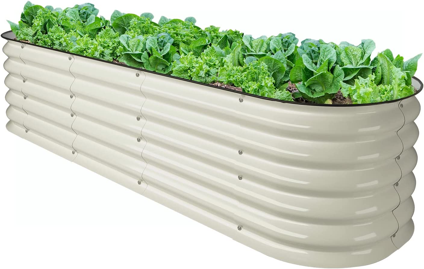 VEGEGA 17" Tall 8'X2' Metal Corrugated Raised Garden Bed Backyard Patio Grow Flowers Planter, White (9in1)