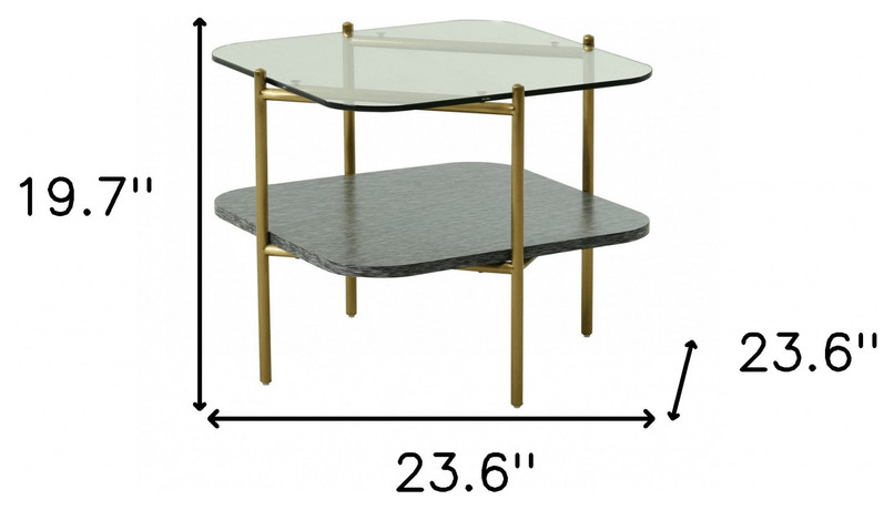 20 quotGold And Clear Glass And Metal Square End Table With Shelf   Contemporary   Side Tables And End Tables   by HomeRoots  Houzz