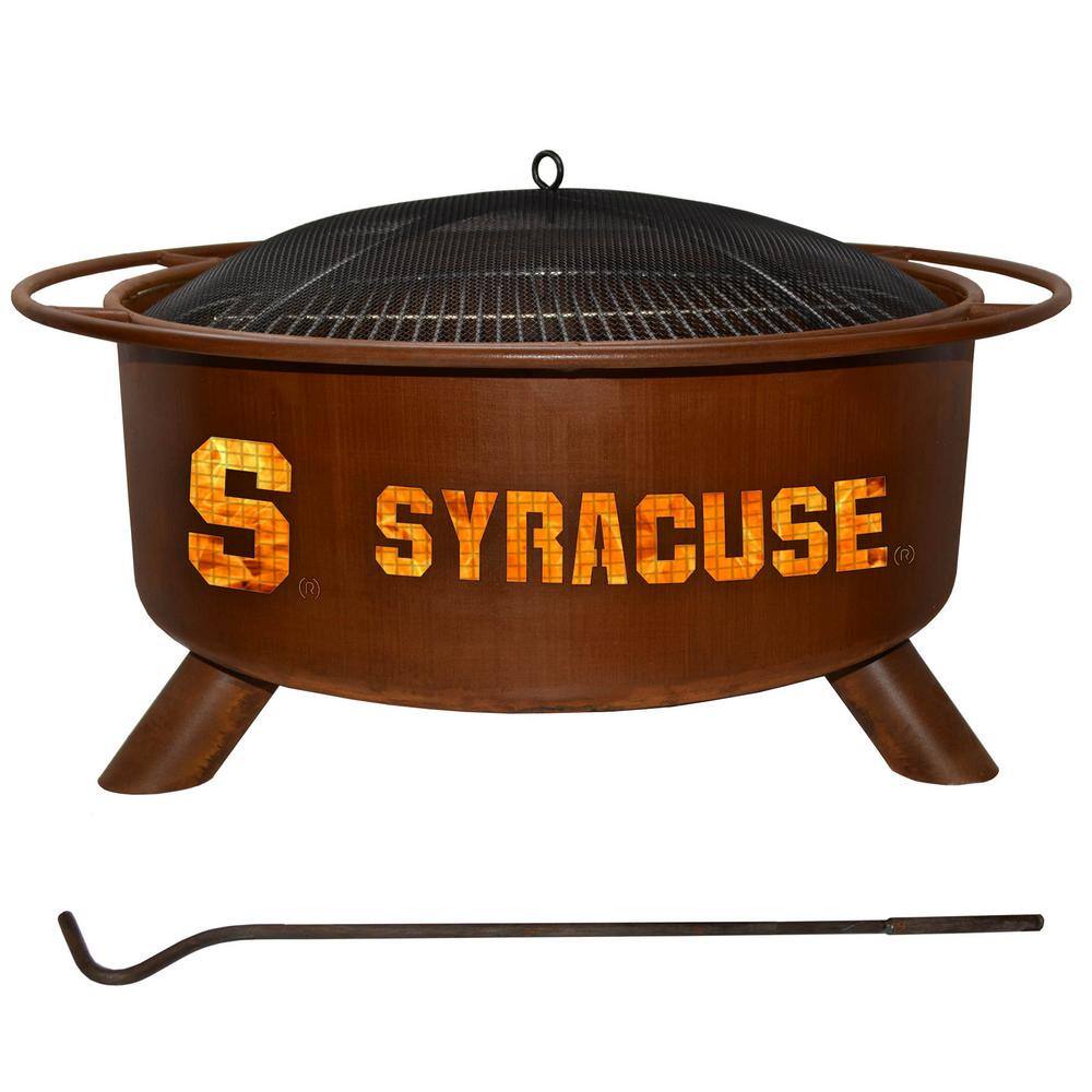 Syracuse 29 in. x 18 in. Round Steel Wood Burning Fire Pit in Rust with Grill Poker Spark Screen and Cover F215