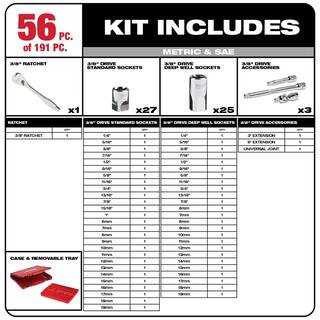 MW Mechanics Tool Set with M18 FUEL Cordless 12 in. Impact Wrench Kit with One 5.0 Ah Battery and Bag (191-Piece) 48-22-9489-2767-21B