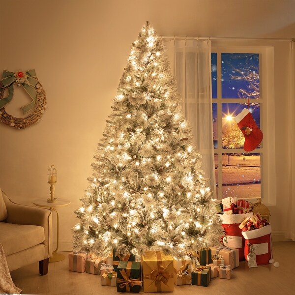 Glasgow Artificial Christmas Tree，Prelit Christmas Tree with Lights，Pine and Hinged White Christmas Trees with Tips