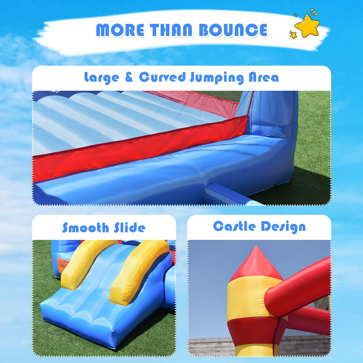 Costzon Inflatable Bounce House, Jumper Castle with Slide, Mesh Walls, Party Bouncy House