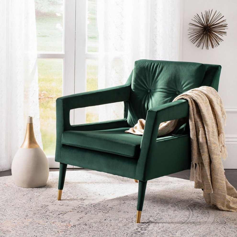 Sari Tufted Accent Chair Forest Green/ Gold   Modern   Armchairs And Accent Chairs   by Virgil Stanis Design  Houzz