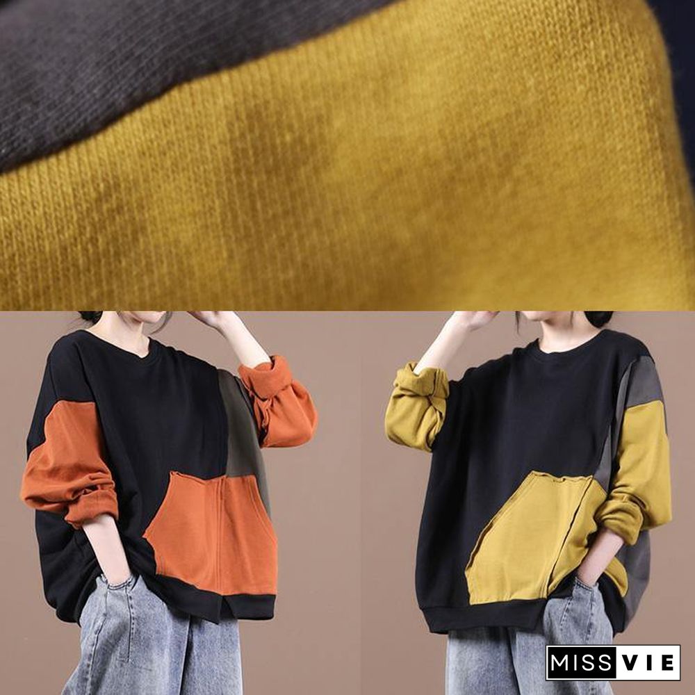 diy orange tops women o neck patchwork short fall shirts