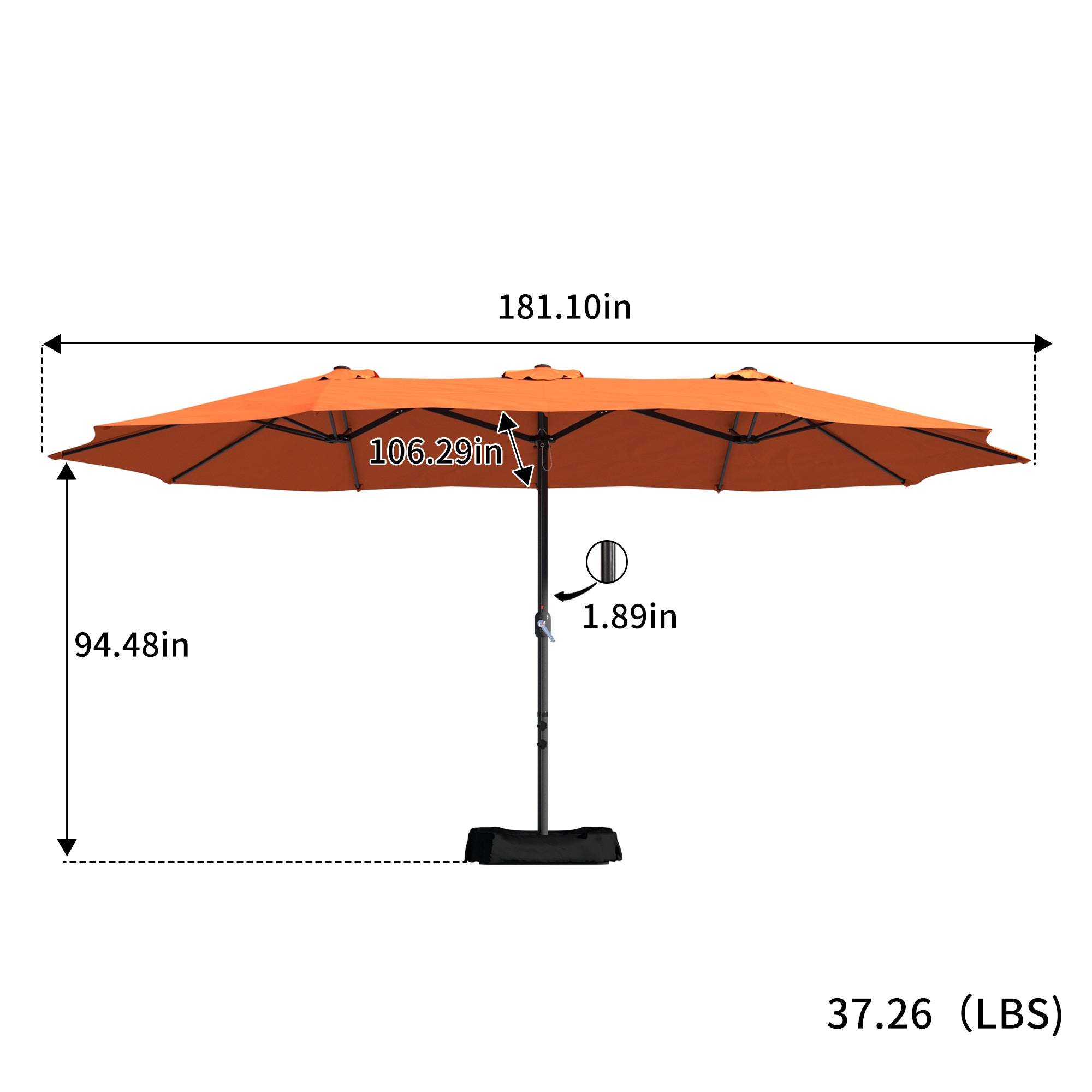 Boyel Living 15ft Double-Sided Patio Market Umbrella with iron Base Large Outdoor Table Umbrella(Orange)