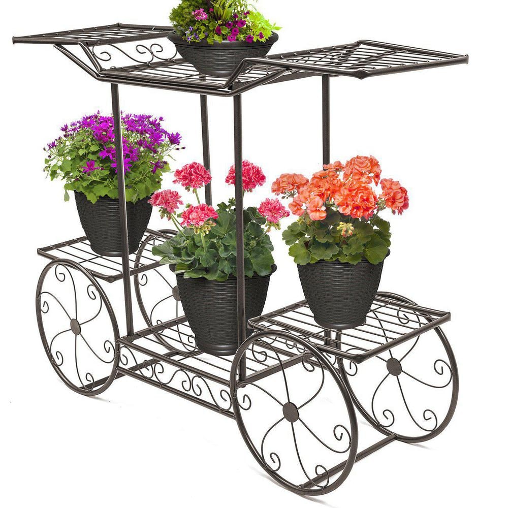 31 in. Garden Cart Stand and Flower Pot Plant Holder Display Rack Metal (6-Tiers) 0924CY71DZWXRX