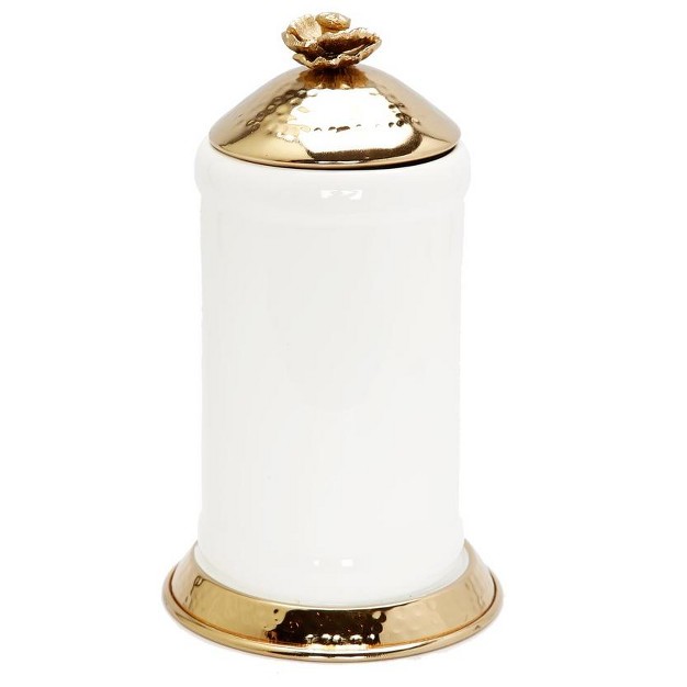 Classic Touch White Glass Canister Gold Hammered Lid And Base Flower Knob