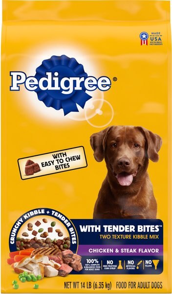 Pedigree Tender Bites Adult Complete Nutrition Beef and Chicken Flavor Dry Dog Food， 14-lb bag