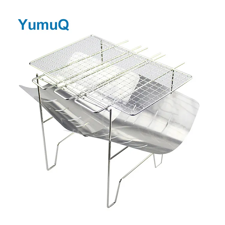 YumuQ 38.5cm Stainless Steel Portable Foldable Wood Outdoor Camping Stove With Iron Grill For Home Hiking Travel