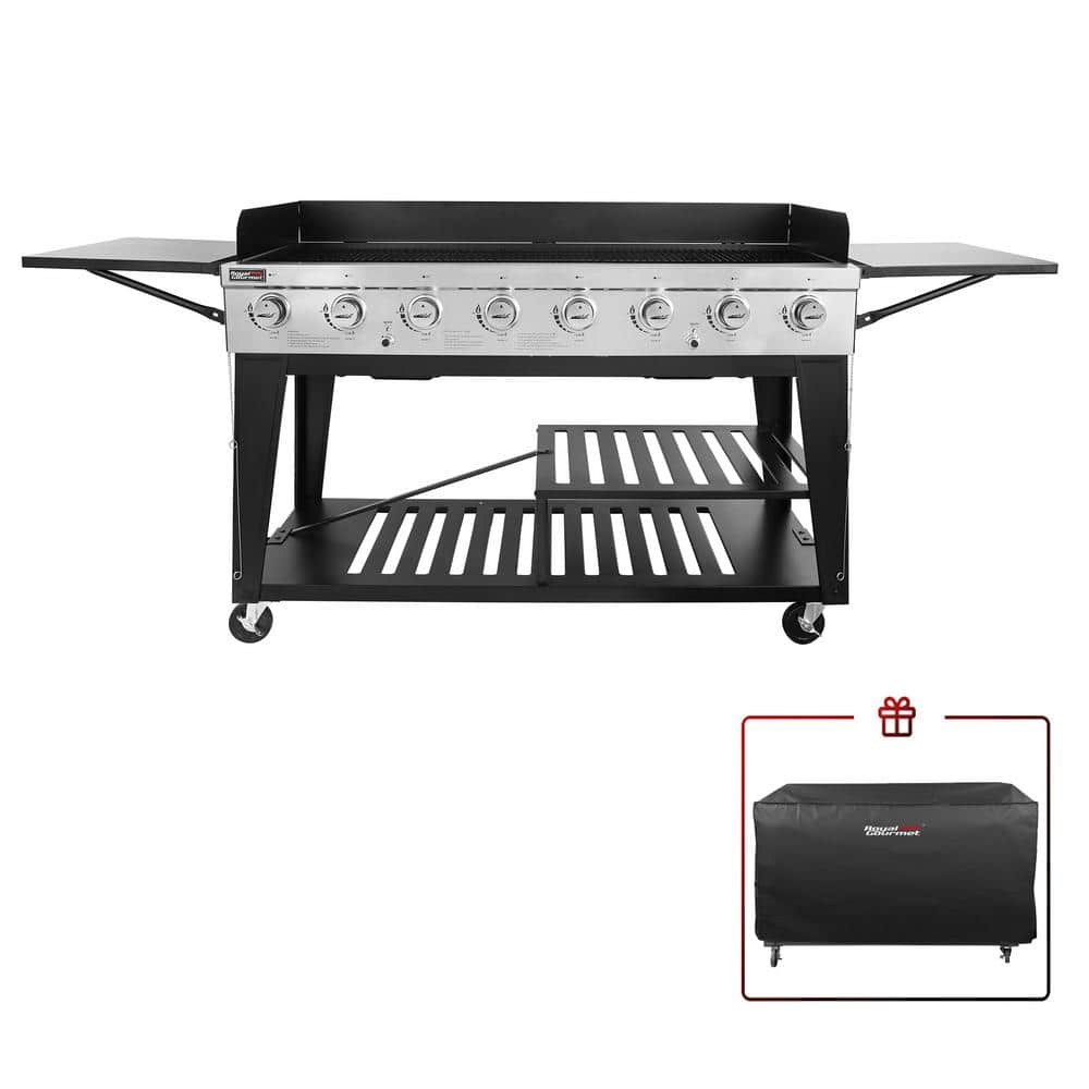 Royal Gourmet 8-Burner Event Propane Gas Grill in Black with 2 Folding Side Tables with Cover GB8000C