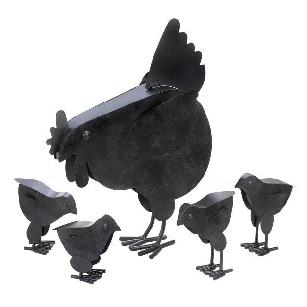 Metal Hen With Chicks Sculpture Black Zingz amp Thingz