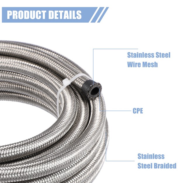 Universal Cpe Braided Oil Fuel Line Hose Kit Stainless Steel Silver Tone