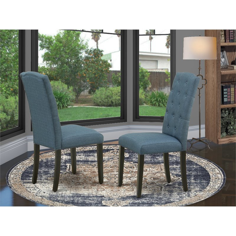 East West Furniture Celina 41 quotFabric Dining Chairs in Black/Blue (Set of 2)   Transitional   Dining Chairs   by Homesquare  Houzz