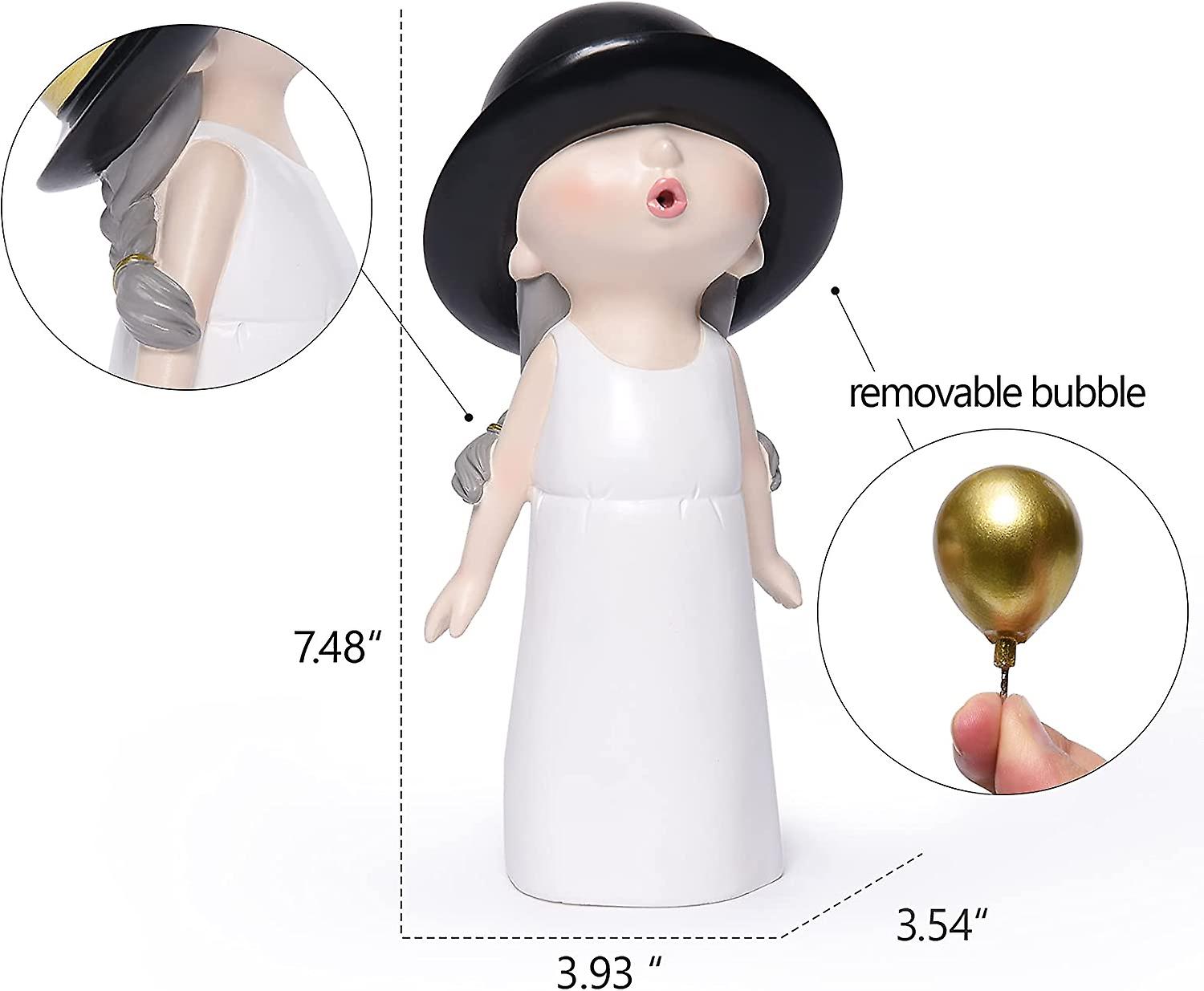 Statues For Home Decor， Bubble Blowing Sculpture Girl Black And White Figurine Modern Sculpture Resin Decorative Statues For Desktop Resin Sculptures