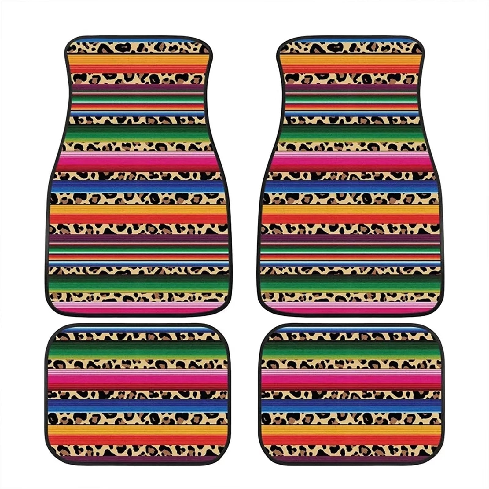 FKELYI Aztec National Leopard Print Car Floor Mats for Women Men，4 Packs Interior Carpet Protectors，Universal Fit Almost Car Coupe SUV Truck Heavy Duty Rubber Foot Pads