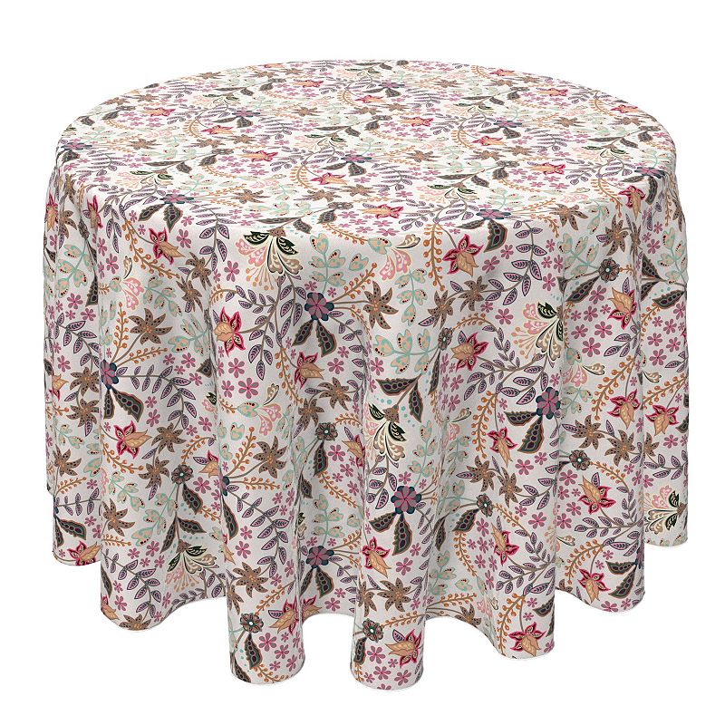 Round Tablecloth， 100% Cotton， 60 Round， Styled Floral Pattern