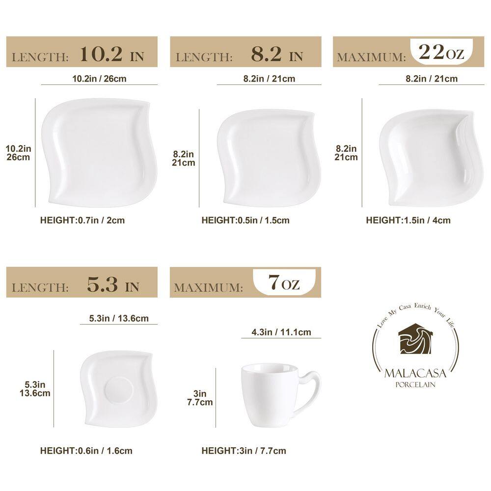 MALACASA Elvira 30-Piece Modern Ivory White Porcelain Dinnerware Set (Service for 6) ELVIRA-30