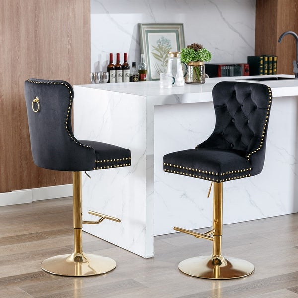 Set of 2 Swivel Velvet Barstools Adjusatble Seat Height from 25-33 Inch， Modern Upholstered Bar Stools